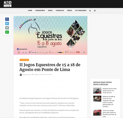 II Jogos Equestres de 15 a 18 de Agosto em Ponte de Lima