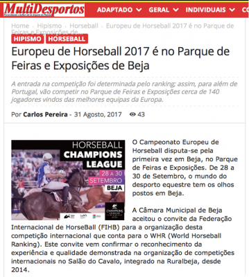 Europeu de Horseball 2017 é no Parque de Feiras e Exposições de Beja