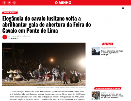 Elegância do cavalo lusitano volta a abrilhantar gala de abertura da Feira do Cavalo em Ponte de Lima