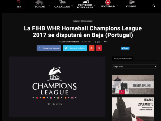 La FIHB WHR Horseball Champions League 2017 se disputará en Beja (Portugal)
