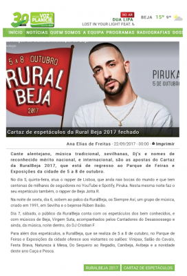 Cartaz de espetáculos da Rural Beja 2017 fechado